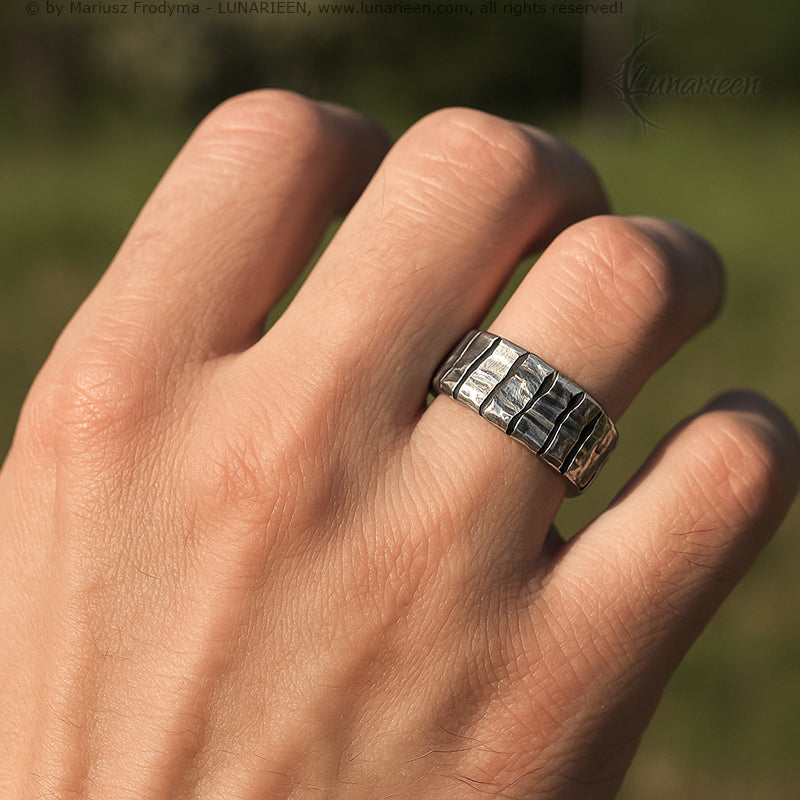 Fully handmade, Sterling Silver, Melted, Hammered, Textured, Heavy, Rustic, Brutalist Style Man's Ring.