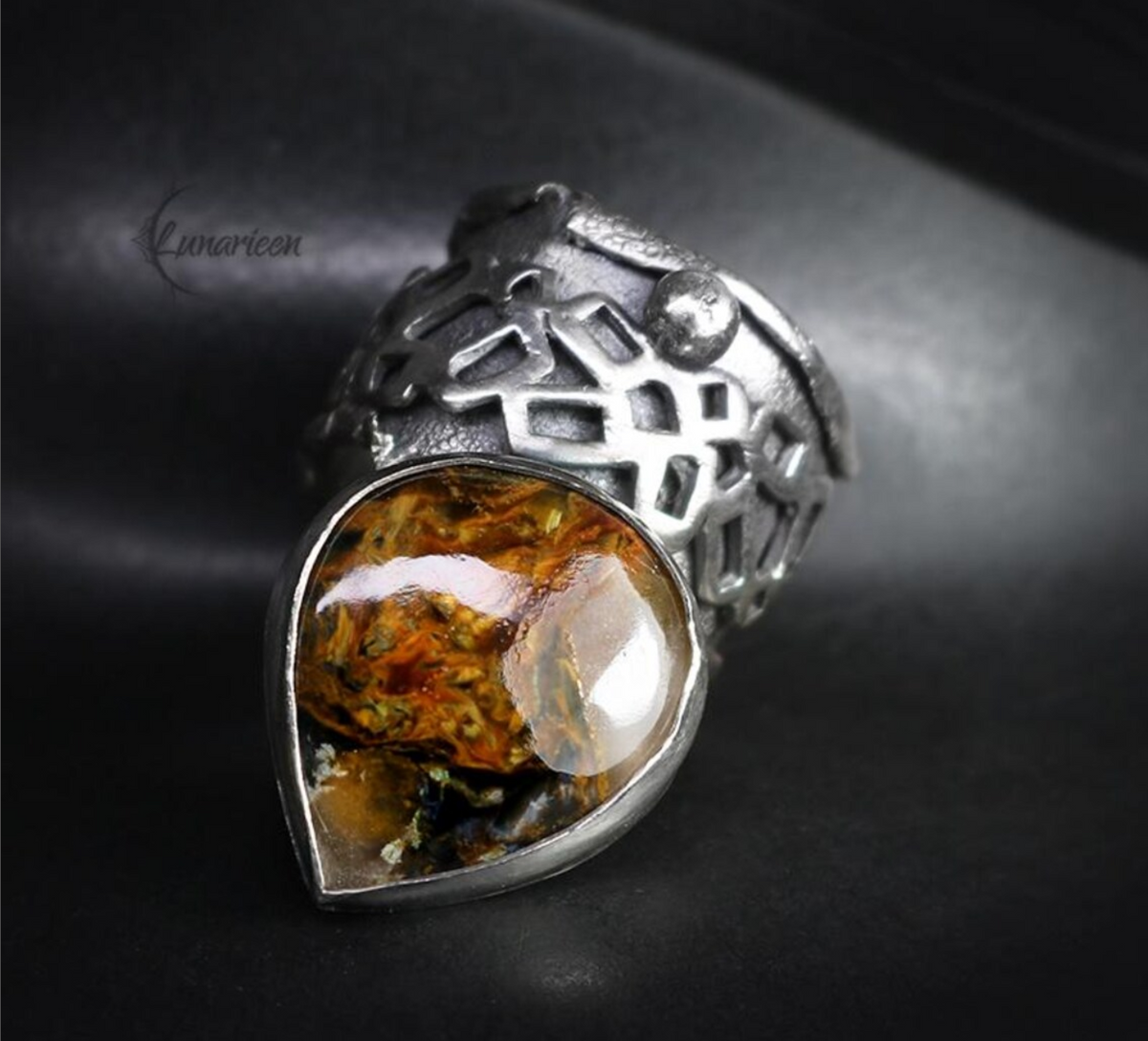 Handcrafted Pietersite Statement Chunky Large Ring, Oxidized Sterling Silver , Brutalist jewellery