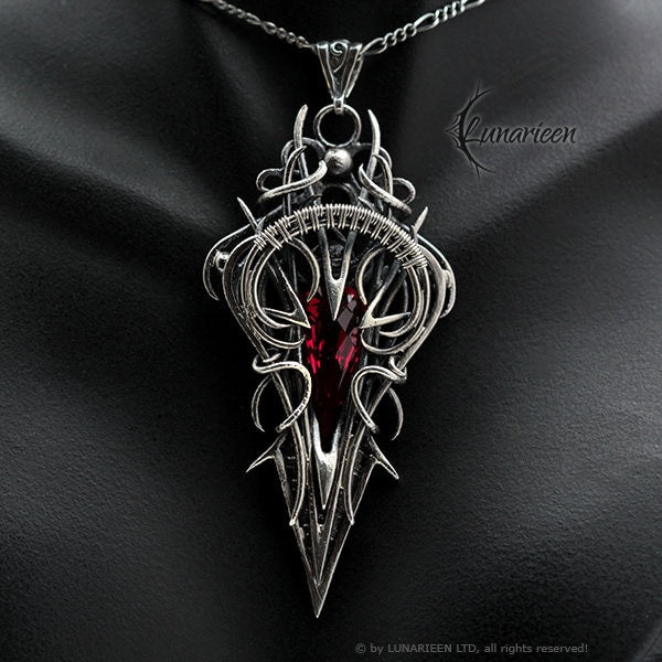 Sterling Silver Red Quartz Pendant Necklace: Gothic Vampire Jewelry