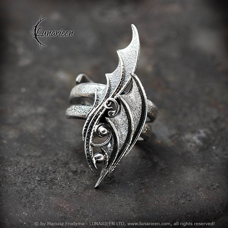 Sterling Silver Handmade Gothic, Fantasy, Vampire, Large Ring, Solid Silver, Hammered, Unique Design Silversmithing Jewelry Jewellery Gift