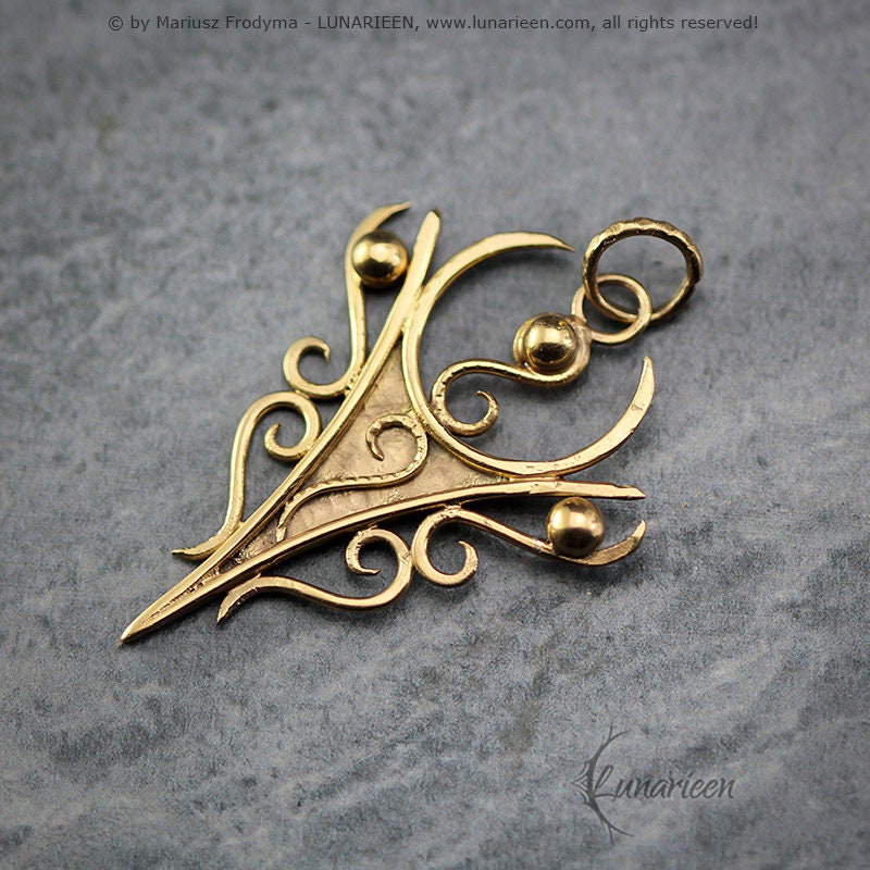 Sterling Silver 18Ct Antique Yellow Gold Plated, Filigree, Ornate, Handmade, Hammered, Gothic Fantasy Pendant, 18Ct Gold Plated Solid Silver