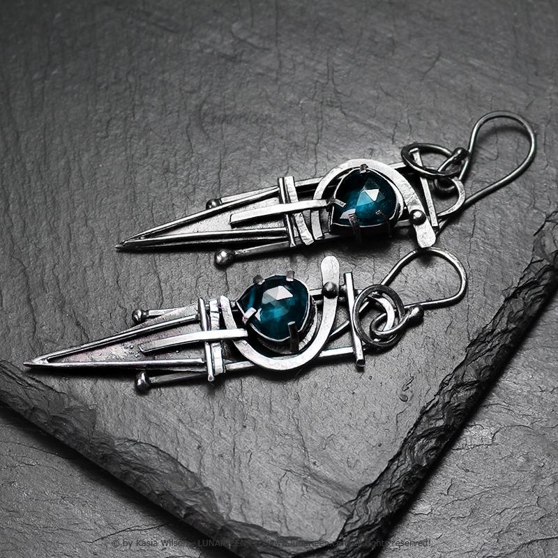 Handcrafted Rustic Brutalist Earrings Textured Modern Blue Quartz Sterling Silver Gothic Trendy Jewelry Unique Gothic Witchy Gift for her