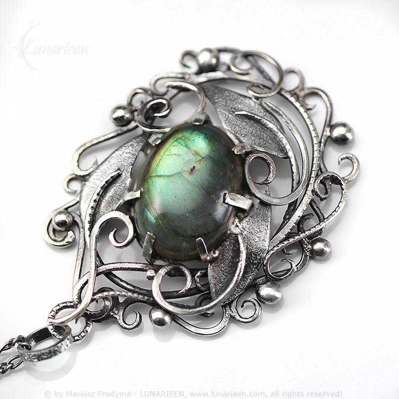 Sterling Silver Wire-Wrapping Antique Vintage Floral Victorian-Style Filigree Pendant Necklace Green Labradorite Unique Silver Jewelry Gift