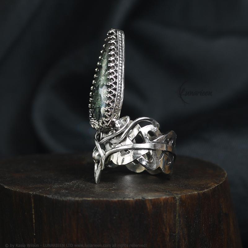 Handcrafted Sterling Silver Ring with Marcasite Artisan Textured Modern Jewelry Gothic Witchy Hammered Trendy Unique Statement Ring