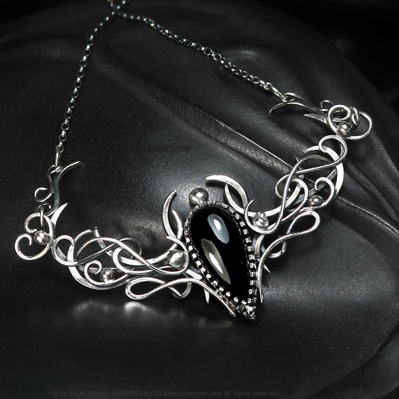 Sterling Silver necklace Black Onyx choker jewelry Elven unique pendant fantasy gothic witchy vampire fashion gift goth jewellery