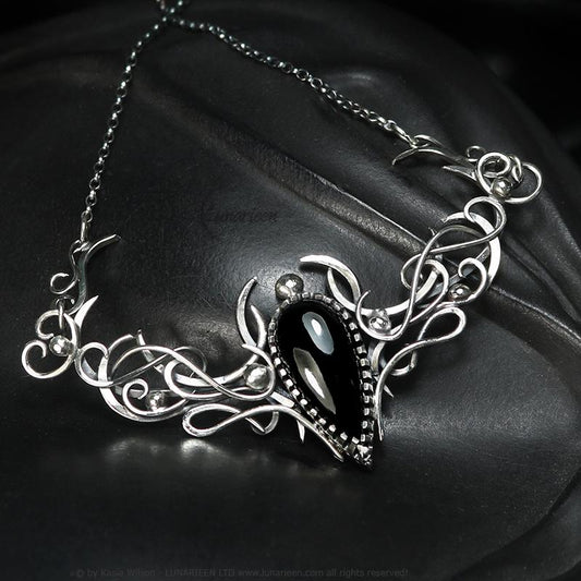 Sterling Silver necklace Black Onyx choker jewelry Elven unique pendant fantasy gothic witchy vampire fashion gift goth jewellery