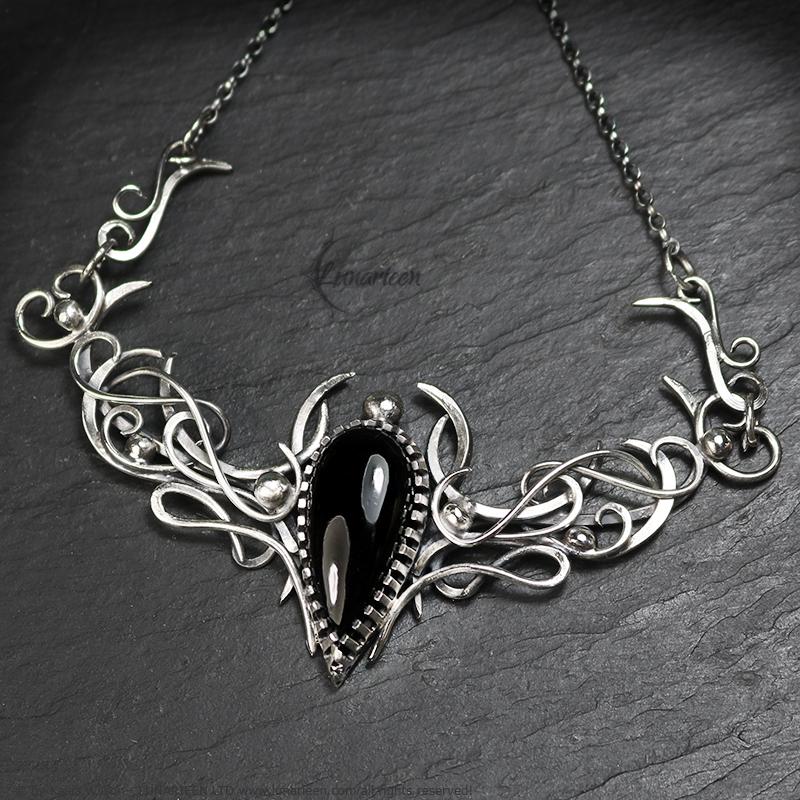 Sterling Silver necklace Black Onyx choker jewelry Elven unique pendant fantasy gothic witchy vampire fashion gift goth jewellery