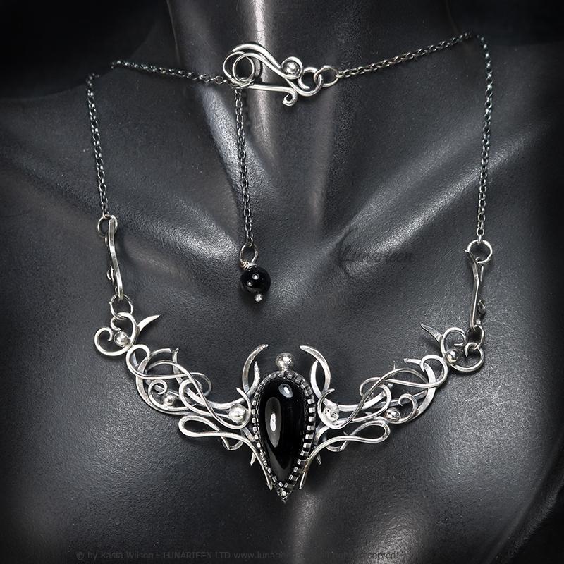 Sterling Silver necklace Black Onyx choker jewelry Elven unique pendant fantasy gothic witchy vampire fashion gift goth jewellery