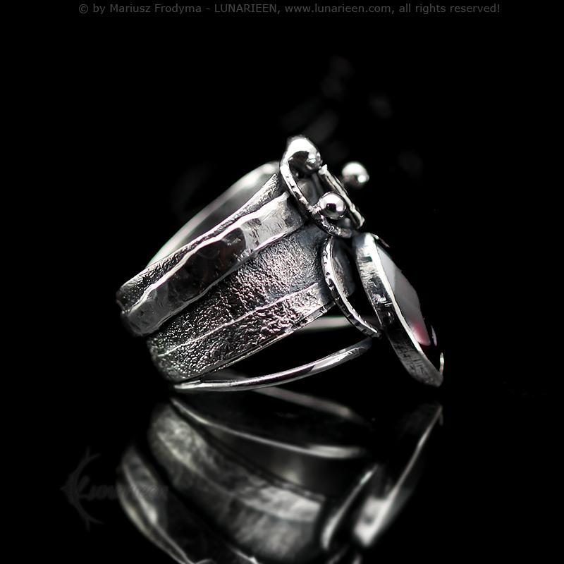 Handcrafted Sterling Silver Ring with Garnet Artisan Textured Modern Jewelry Gothic Witchy Hammered Trendy Unique Statement Ring
