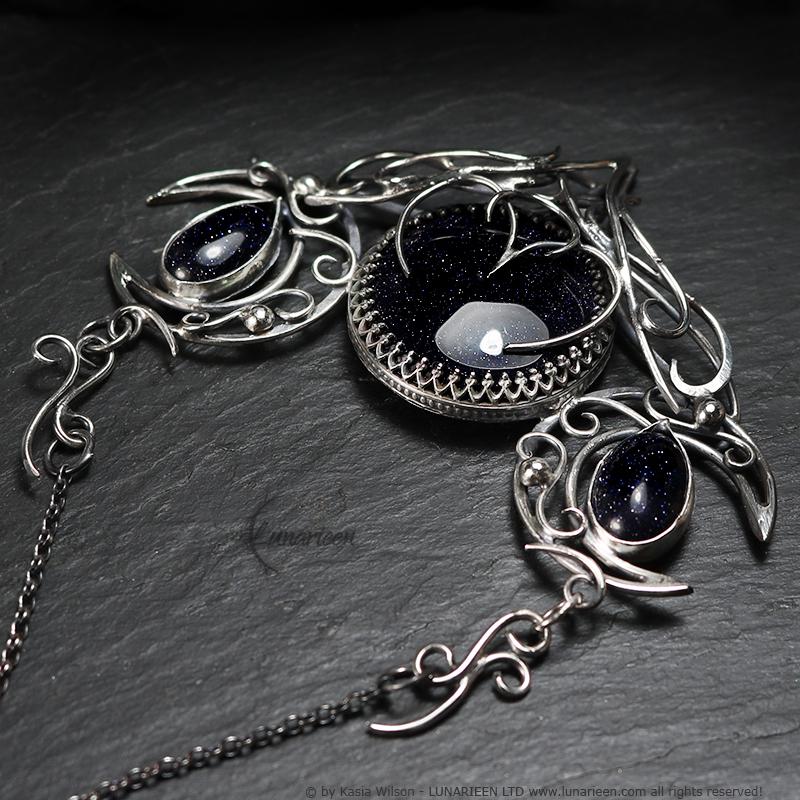 Sterling Silver gothic alternative triple moon pagan necklace choker goth witchy jewelry Elven unique pendant fantasy vampire fashion gift