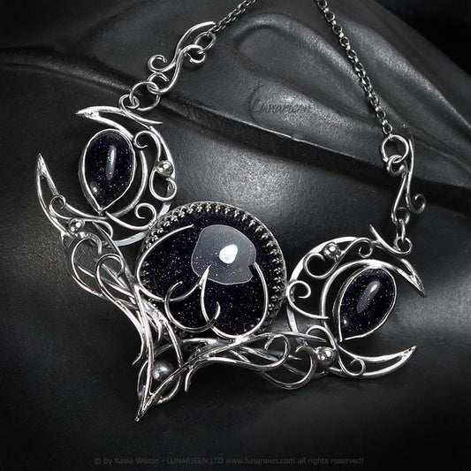 Sterling Silver gothic alternative triple moon pagan necklace choker goth witchy jewelry Elven unique pendant fantasy vampire fashion gift