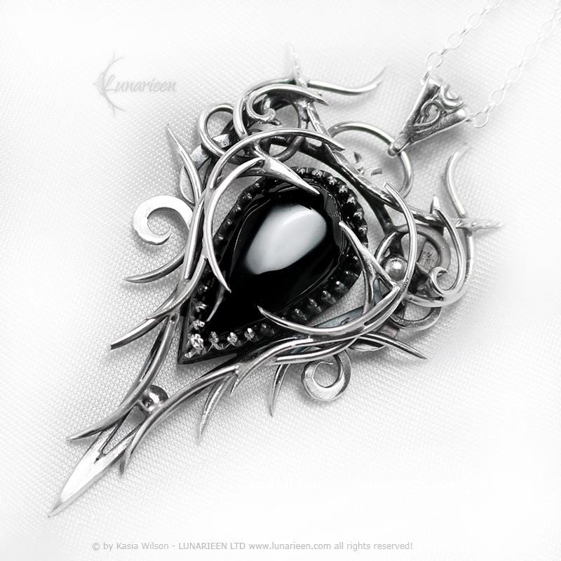Sterling Silver Vampire Gothic necklace with Black Onyx Pendant alternative artisan jewellery unique gift fantasy witchy jewelry for vamp