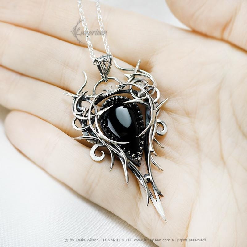 Sterling Silver Vampire Gothic necklace with Black Onyx Pendant alternative artisan jewellery unique gift fantasy witchy jewelry for vamp