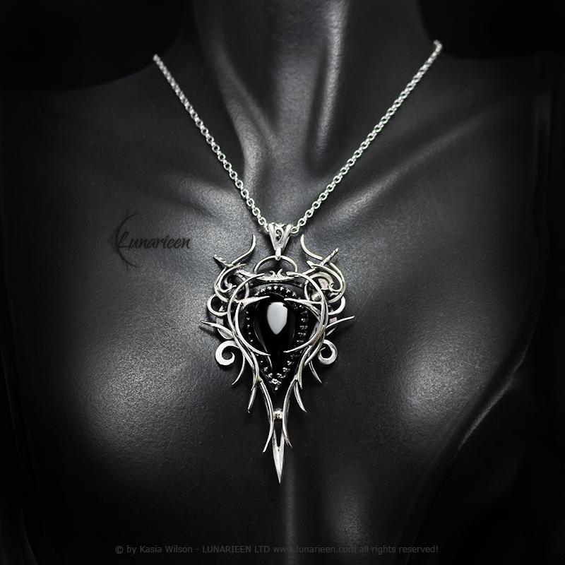 Sterling Silver Vampire Gothic necklace with Black Onyx Pendant alternative artisan jewellery unique gift fantasy witchy jewelry for vamp