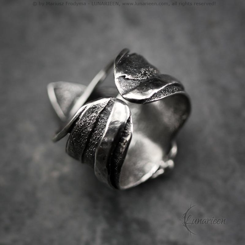 Handcrafted Sterling Silver Ring with Garnet Artisan Textured Modern Jewelry Gothic Witchy Hammered Trendy Unique Statement Ring