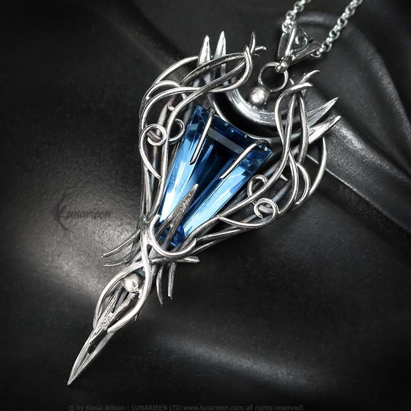 Sterling Silver Vampire Gothic necklace with Blue Topaz Pendant alternative artisan jewellery unique gift fantasy witchy jewelry for vamp