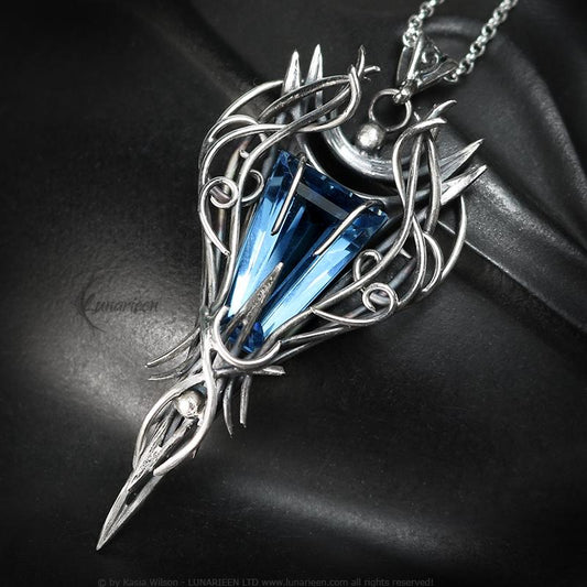 Sterling Silver Vampire Gothic necklace with Blue Topaz Pendant alternative artisan jewellery unique gift fantasy witchy jewelry for vamp