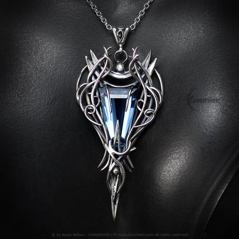 Sterling Silver Vampire Gothic necklace with Blue Topaz Pendant alternative artisan jewellery unique gift fantasy witchy jewelry for vamp