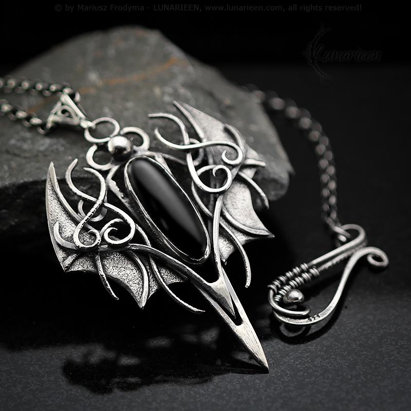 Sterling Silver Vampire Bat Gothic necklace with black Onyx Pendant alternative artisan jewellery unique gift fantasy vampire jewelry