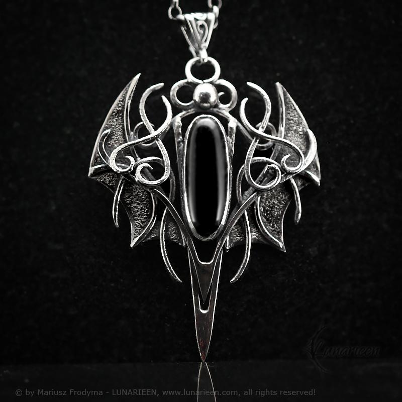 Sterling Silver Vampire Bat Gothic necklace with black Onyx Pendant alternative artisan jewellery unique gift fantasy vampire jewelry