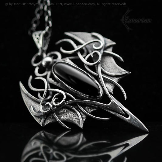 Sterling Silver Vampire Bat Gothic necklace with black Onyx Pendant alternative artisan jewellery unique gift fantasy vampire jewelry