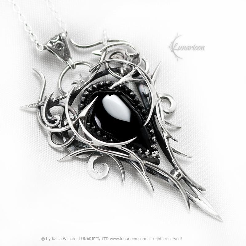 Sterling Silver Vampire Gothic necklace with Black Onyx Pendant alternative artisan jewellery unique gift fantasy witchy jewelry for vamp