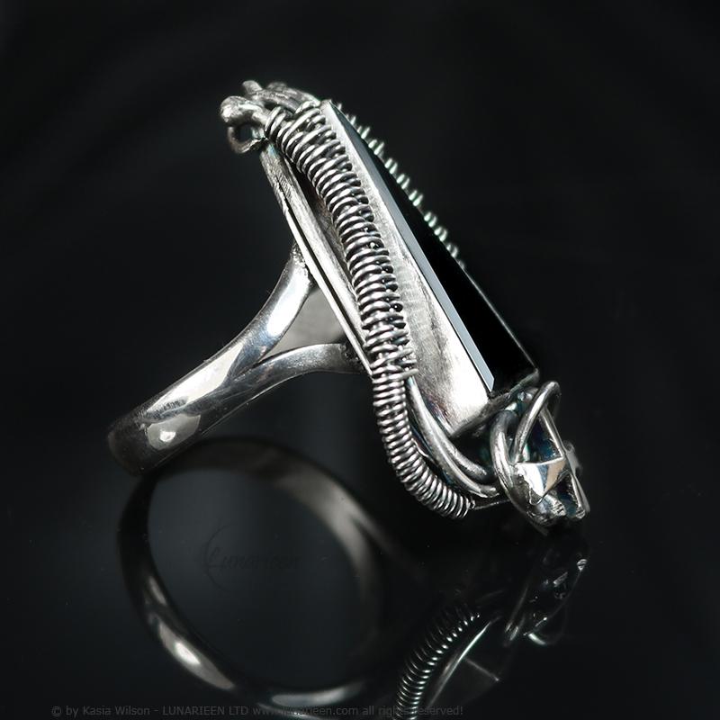 Handcrafted Ring Black Onyx Artisan Jewelry Oxidized Sterling Silver Gothic Witchy Trendy Unique Statement Ring Wire Wrapping Alternative