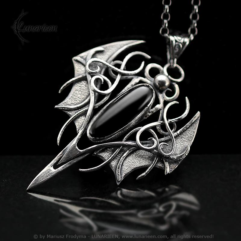 Sterling Silver Vampire Bat Gothic necklace with black Onyx Pendant alternative artisan jewellery unique gift fantasy vampire jewelry