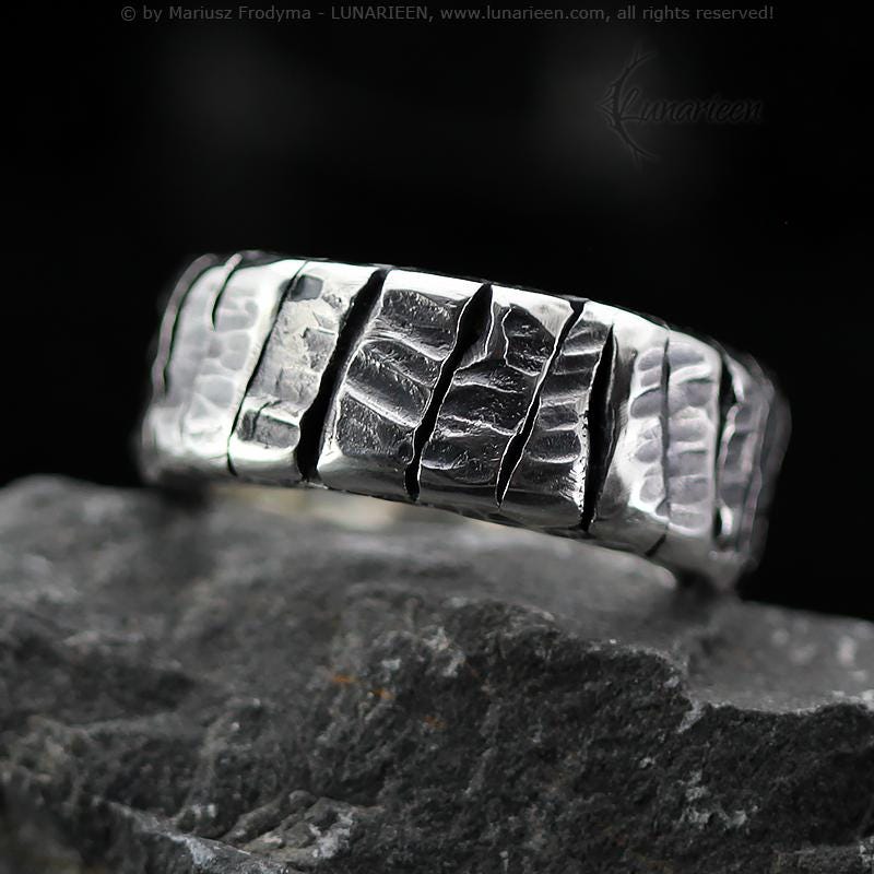 Fully handmade, Sterling Silver, Melted, Hammered, Textured, Heavy, Rustic, Brutalist Style Man's Ring.
