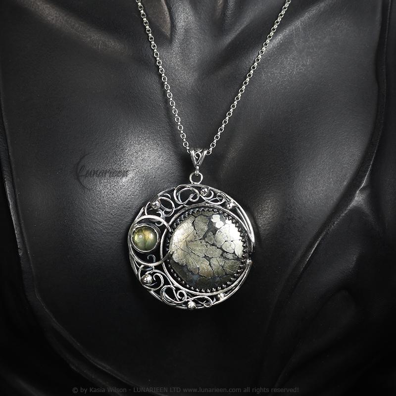 Sterling Silver necklace Crescent Moon Pagan Pendant Marcasite Labradorite jewellery gothic style unique gift fantasy unisex vampire witchy