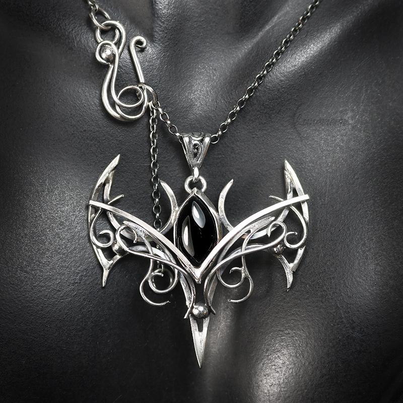 Sterling Silver Vampire Bat Gothic necklace with Onyx Pendant alternative artisan jewellery unique gift fantasy witchy jewelry for vamp