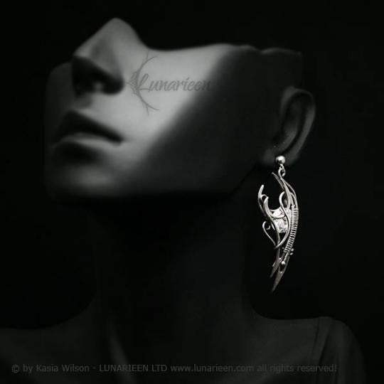Sterling Silver Zirconia earrings, elven fantasy artisan earrings, alternative gothic witchy jewellery, vampire style, jewelry for goth