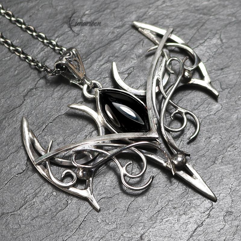 Sterling Silver Vampire Bat Gothic necklace with Onyx Pendant alternative artisan jewellery unique gift fantasy witchy jewelry for vamp