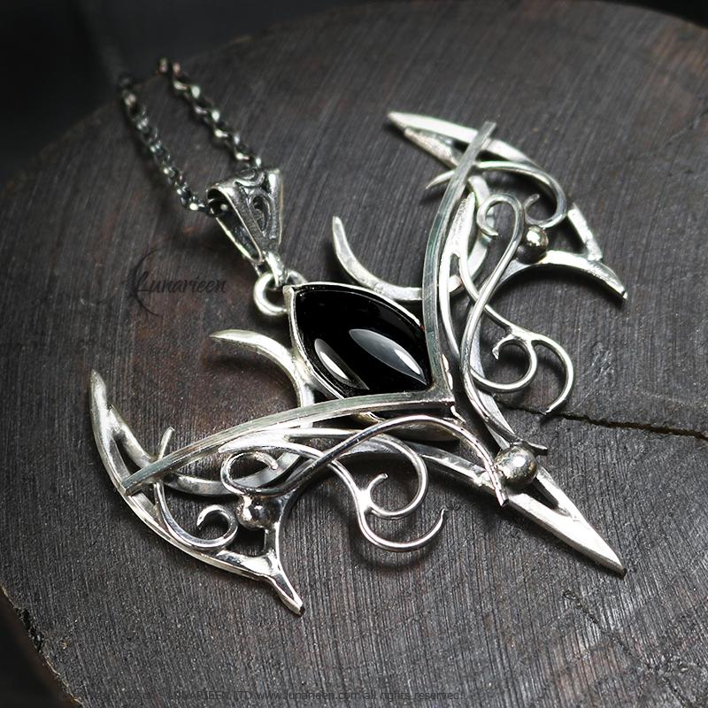 Sterling Silver Vampire Bat Gothic necklace with Onyx Pendant alternative artisan jewellery unique gift fantasy witchy jewelry for vamp