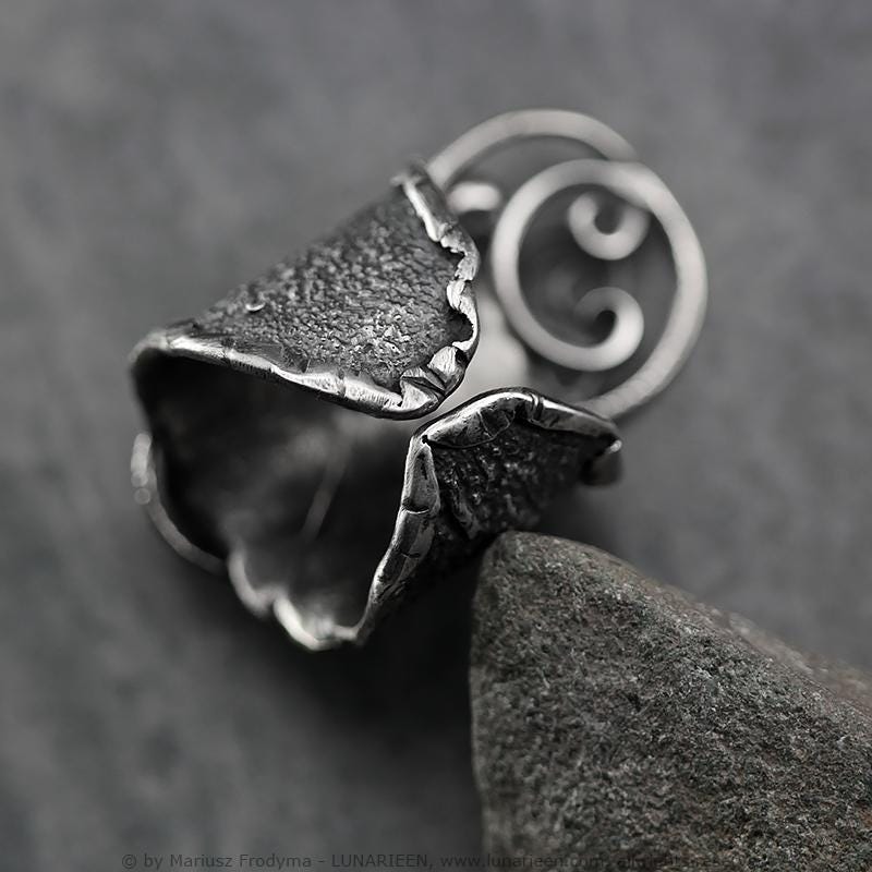 Handcrafted Sterling Silver Ring with Amethyst Artisan Textured Modern Jewelry Gothic Witchy Hammered Trendy Unique Statement Ring