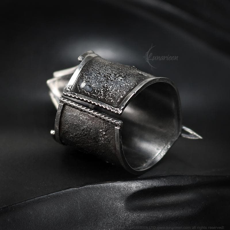 Handcrafted Brutalist Ring Textured Modern Garnet Artisan Jewelry Oxidized Sterling Silver Gothic Witchy Trendy Unique Statement Ring