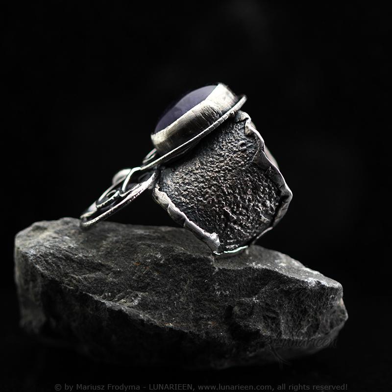 Handcrafted Sterling Silver Ring with Amethyst Artisan Textured Modern Jewelry Gothic Witchy Hammered Trendy Unique Statement Ring