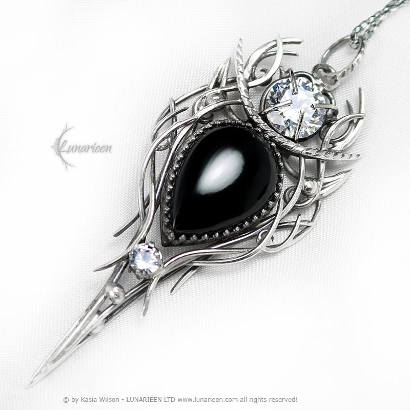 Sterling Silver Black Onyx Necklace, Gothic Pagan Pendant, Witchy jewelry, Gothic style talisman,