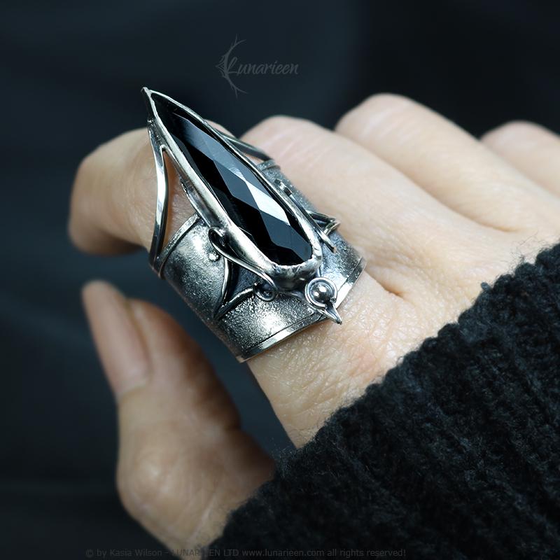 Handcrafted Brutalist Ring Textured Modern Black Onyx Artisan Jewelry Oxidized Sterling Silver Gothic Witchy Trendy Unique Statement Ring