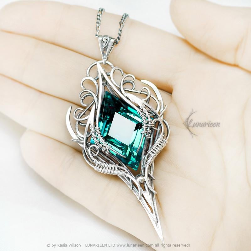 Sterling Silver Green Quartz Pendant Necklace: Gothic Elven Jewelry, Witchy Talisman