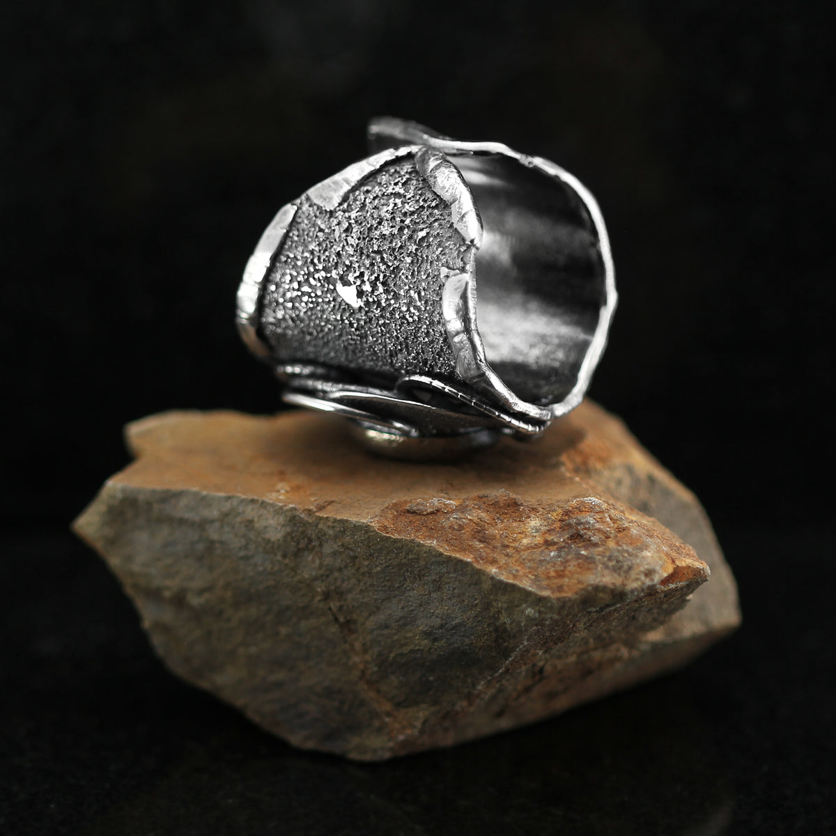 Handcrafted Green Amethyst Ring: Oxidized Sterling Silver Adjustable Statement