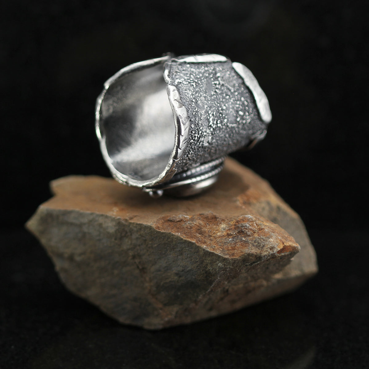 Handcrafted Green Amethyst Ring: Oxidized Sterling Silver Adjustable Statement