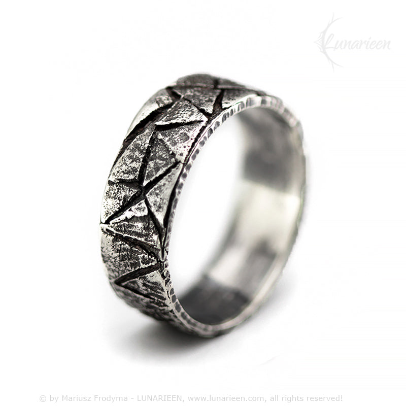 Handcrafted Rustic Sterling Silver Brutalist Rugged Oxidized Promise Ring Hand-Forged Viking Celtic Style Engagement Ring Mens Wedding Band