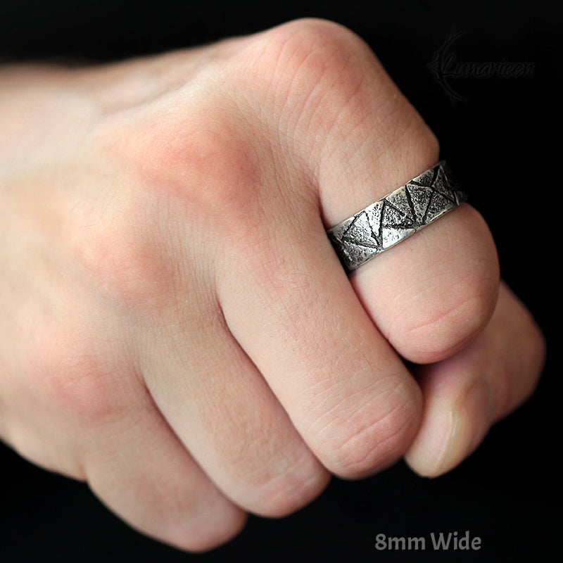 Handcrafted Rustic Sterling Silver Brutalist Rugged Oxidized Promise Ring Hand-Forged Viking Celtic Style Engagement Ring Mens Wedding Band