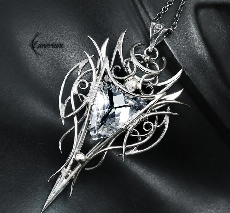 Sterling Silver White Quartz Pendant Necklace: Gothic Elven Jewelry, Witchy Talisman