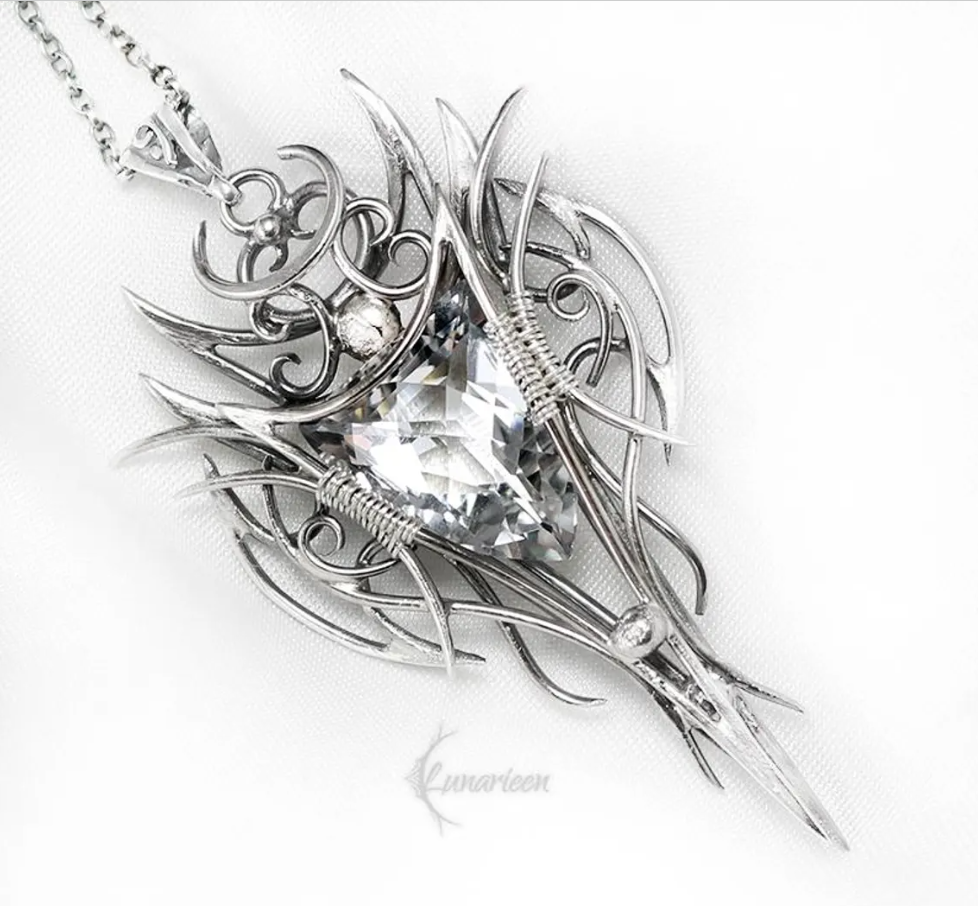 Sterling Silver White Quartz Pendant Necklace: Gothic Elven Jewelry, Witchy Talisman