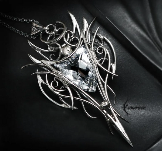 Sterling Silver White Quartz Pendant Necklace: Gothic Elven Jewelry, Witchy Talisman