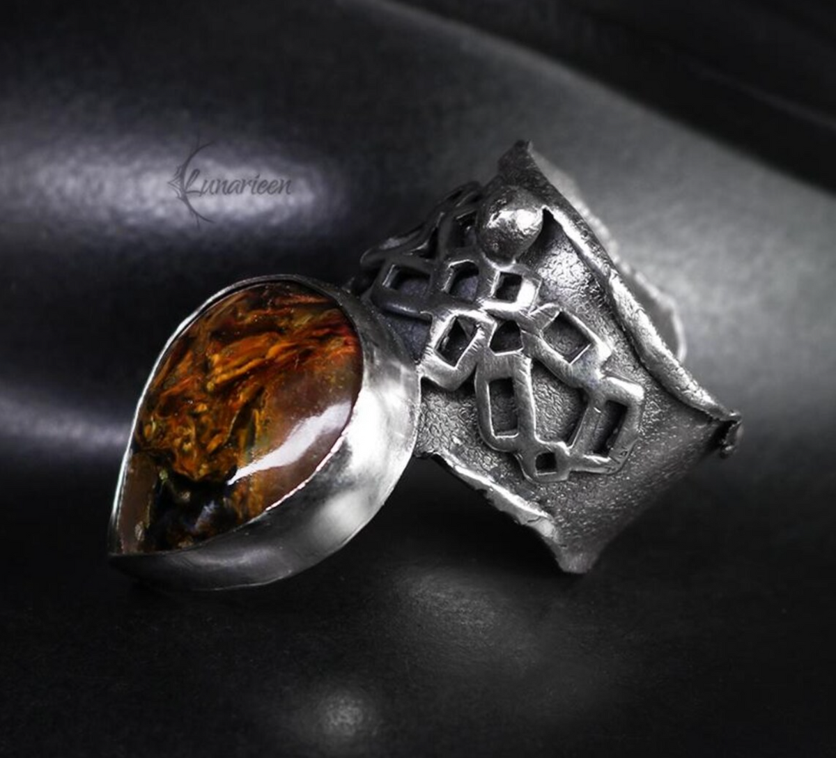 Handcrafted Pietersite Statement Chunky Large Ring, Oxidized Sterling Silver , Brutalist jewellery