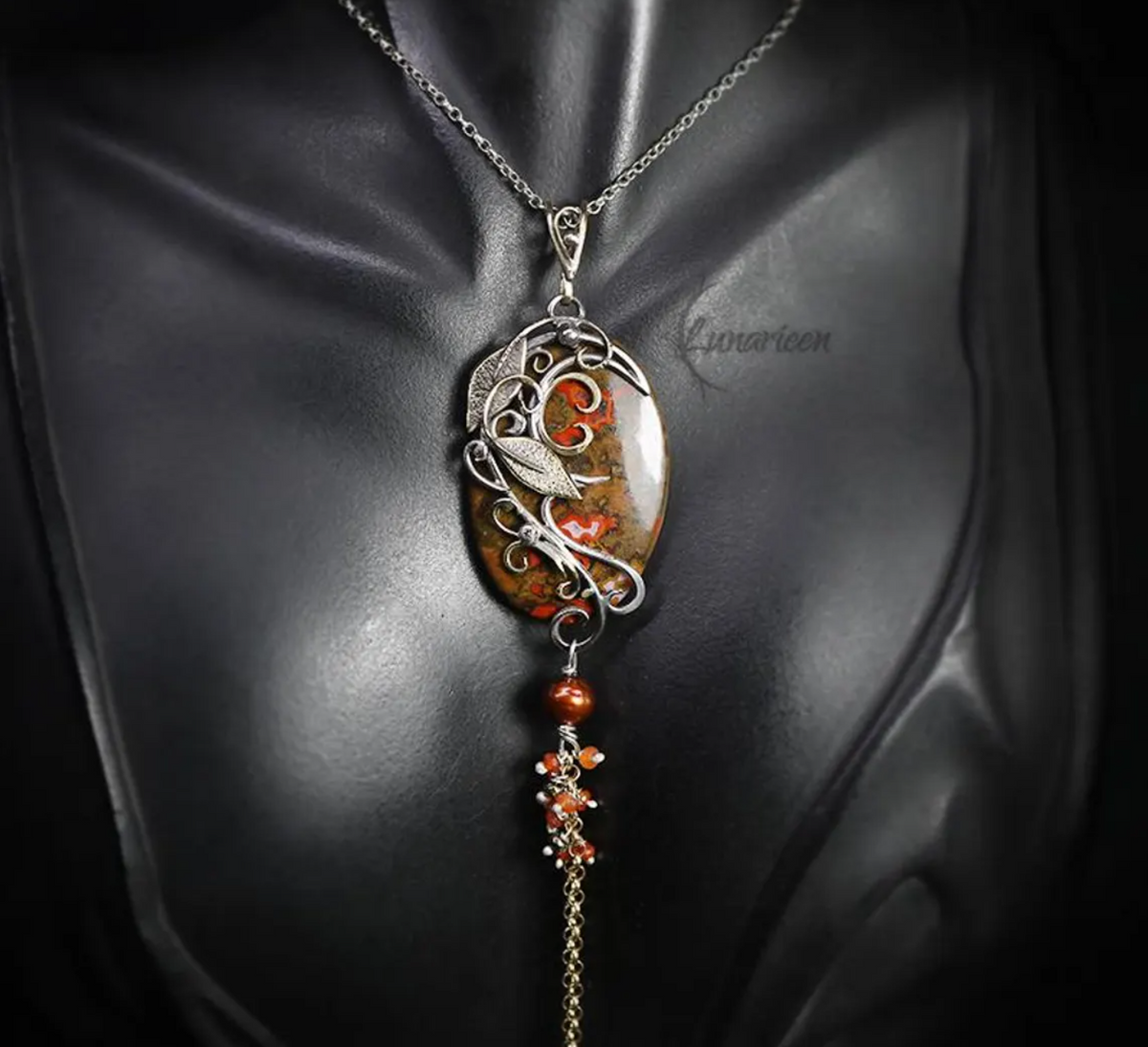 Artisan mixed metal pendant, Brass & Silver Jasper Floral Necklace: Gothic Handmade Jewelry, Witchy Talisman, Elven Jewellery, Autumn Season