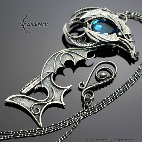 Sterling Silver Wire Wrapped Dragon's Eye Skeleton Key Fantasy Gothic Pendant Necklace, Goth Dragon Evil Eye, Unique Gift Jewellery Jewelry